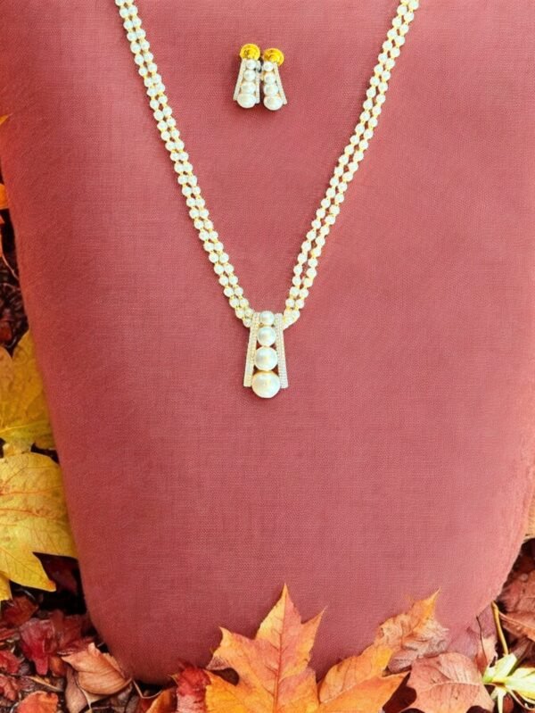 Cubic Zirconia Pearl Pendant Set With 2 Tone Rhodium Plating - Gold