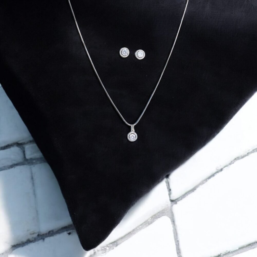 Cubic Zirconia Solitaire Pendant Set With Rhodium Plating