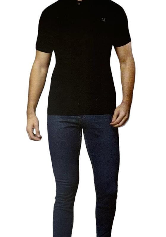 Men's Luxe Dri-Fit Polo Neck Black T-Shirt in Honey Comb Fabric - 42