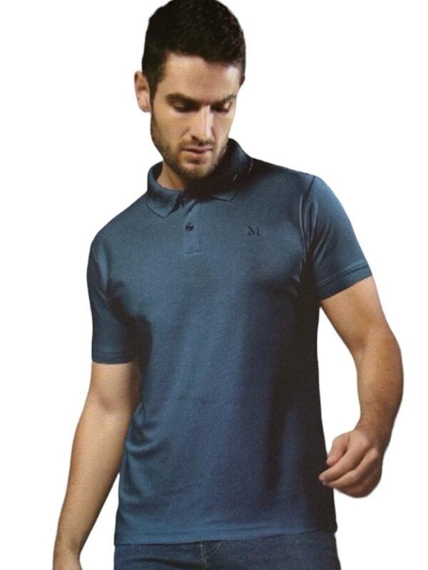 Men's Luxe Dri-Fit Polo Neck Moroccan Blue T-Shirt in Honey Comb Fabric - 40