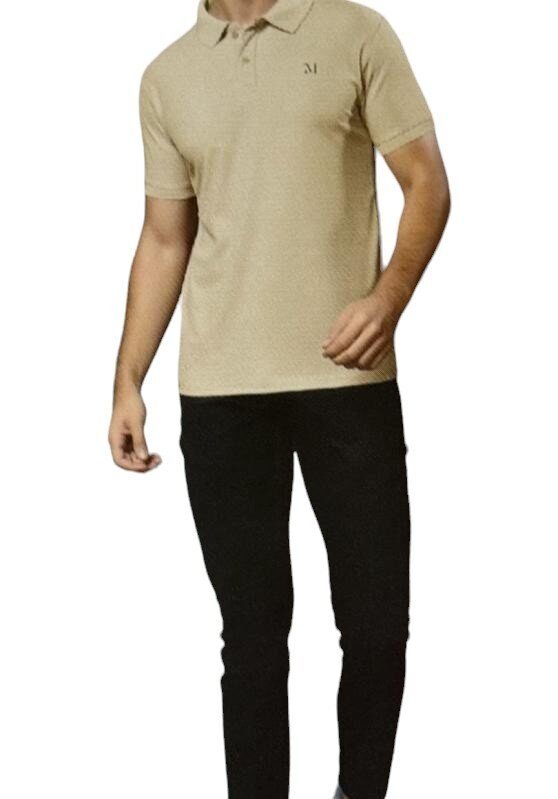 Men's Luxe Dri-Fit Polo Neck Soft Beige T-Shirt in Honey Comb Fabric - 38