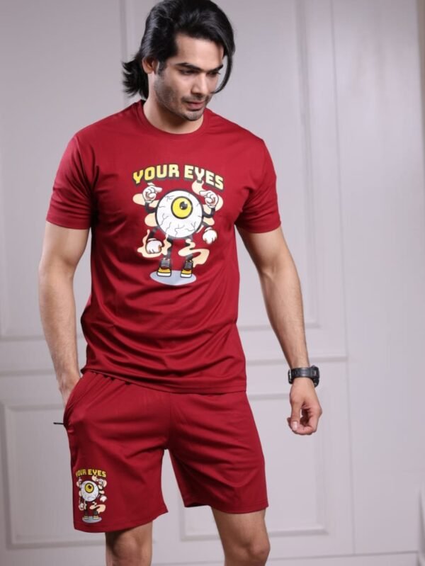 Men's Red Co-ord Set in Cotton Fabric - X-Large