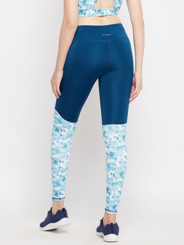 High-Rise Printed Active Tights in Teal Blue with Side Pocket - Image 6