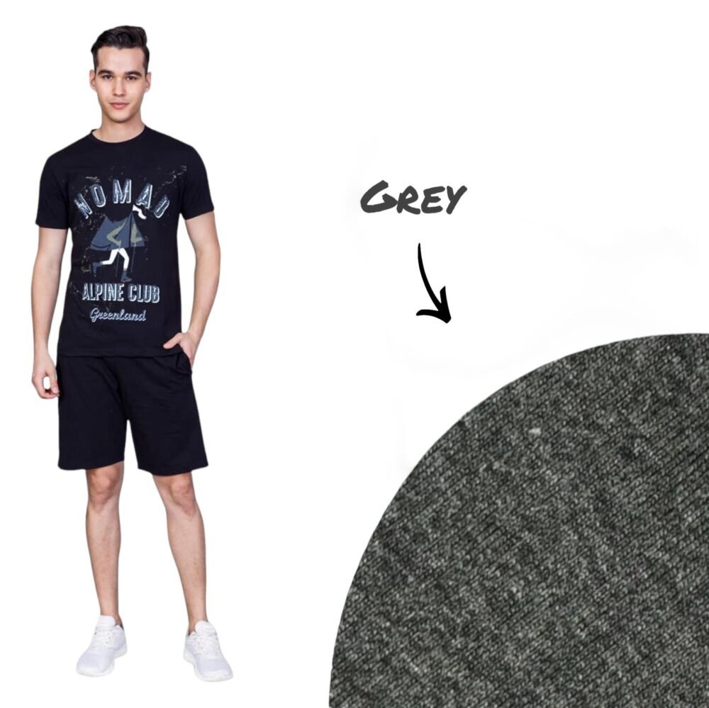 Mens Cotton T-Shirt and Shorts Co-ord Set in Blue, Green & Grey - Image 4