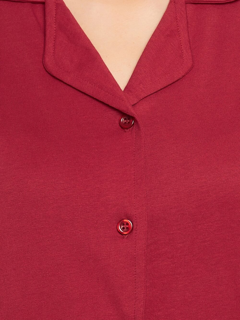 Leo Print Button Down Shirt & Pyjama Set in Maroon - 100% Cotton - Image 7