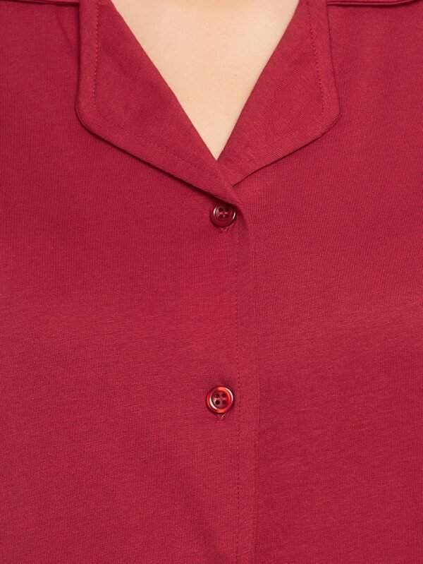 Leo Print Button Down Shirt & Pyjama Set in Maroon - 100% Cotton - Image 7