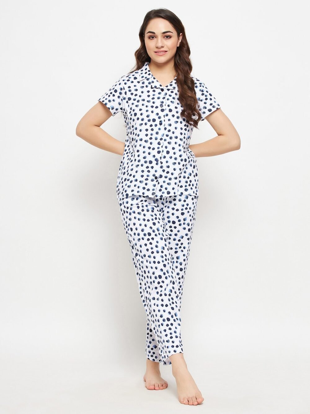 Print Me Pretty Button Down Shirt & Pyjama Set in White - 100% Cotton - Image 2