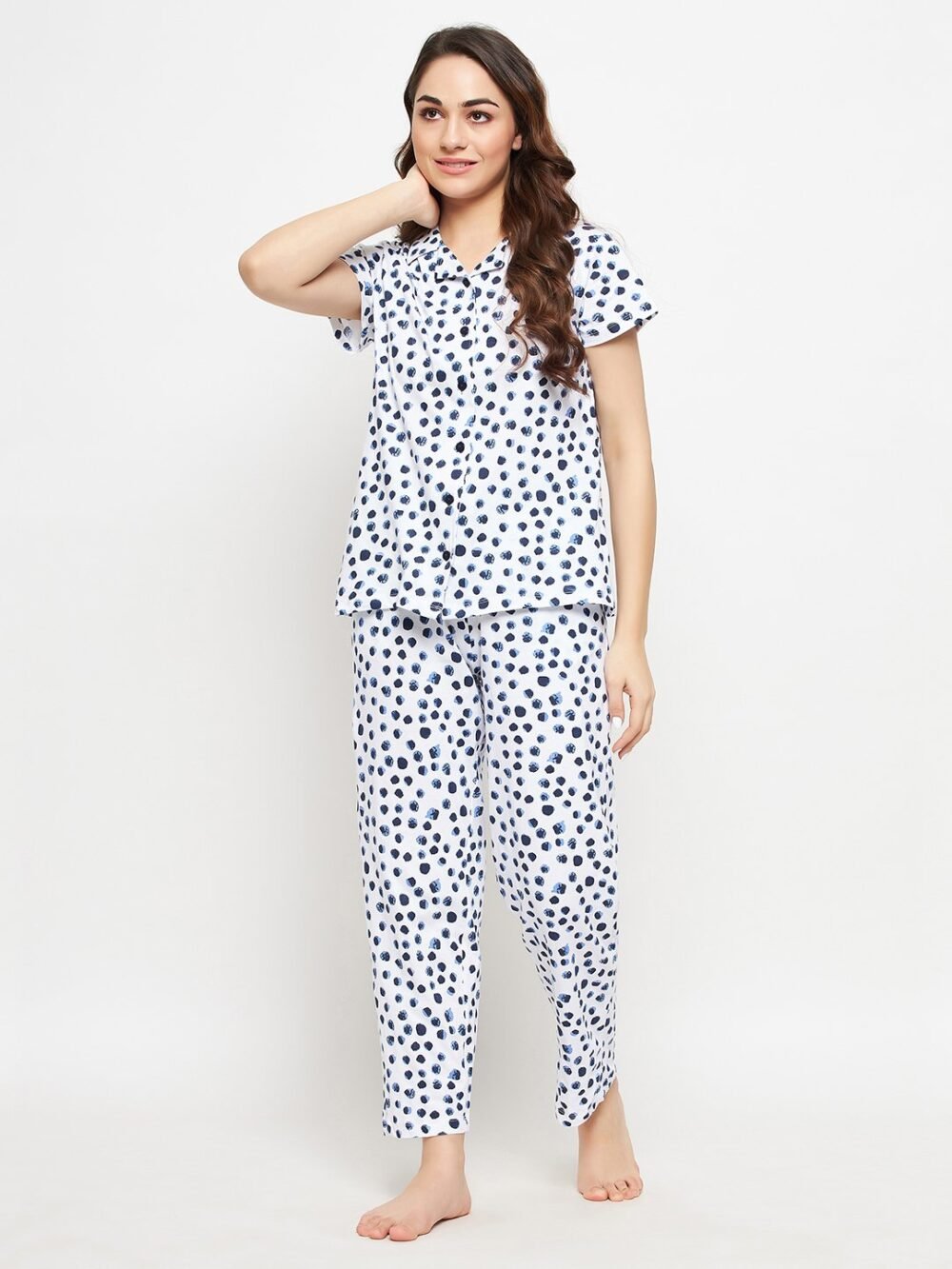 Print Me Pretty Button Down Shirt & Pyjama Set in White - 100% Cotton - Image 3