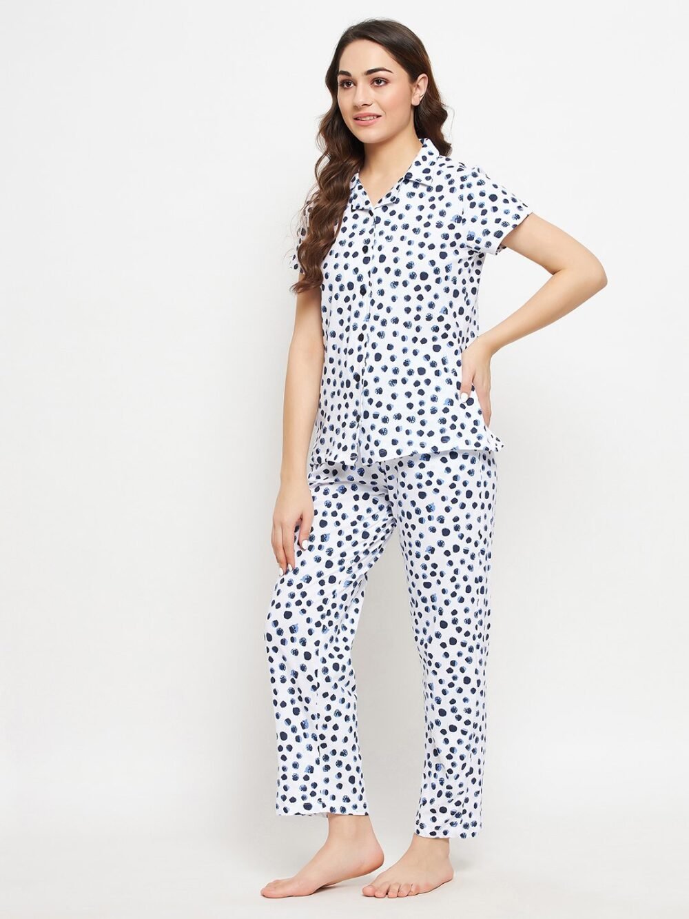 Print Me Pretty Button Down Shirt & Pyjama Set in White - 100% Cotton - Image 4
