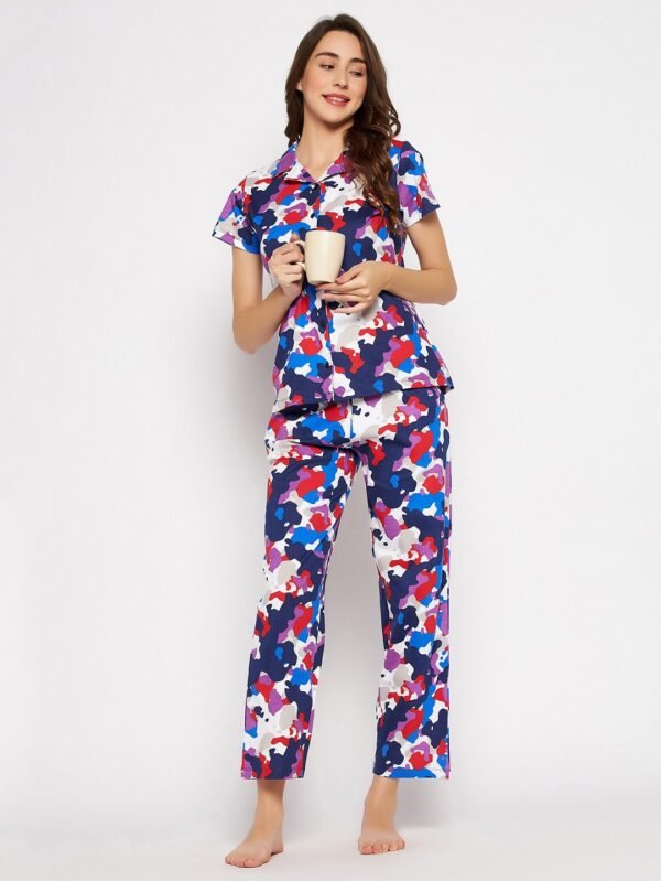 Camouflage Print Button Down Shirt & Pyjama Set in Multicolour - 100% Cotton - Image 2