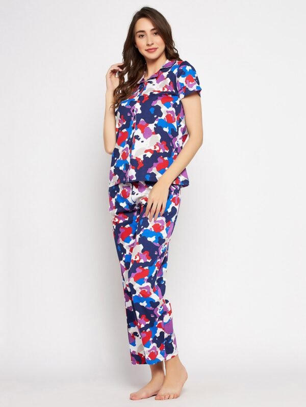 Camouflage Print Button Down Shirt & Pyjama Set in Multicolour - 100% Cotton - Image 3