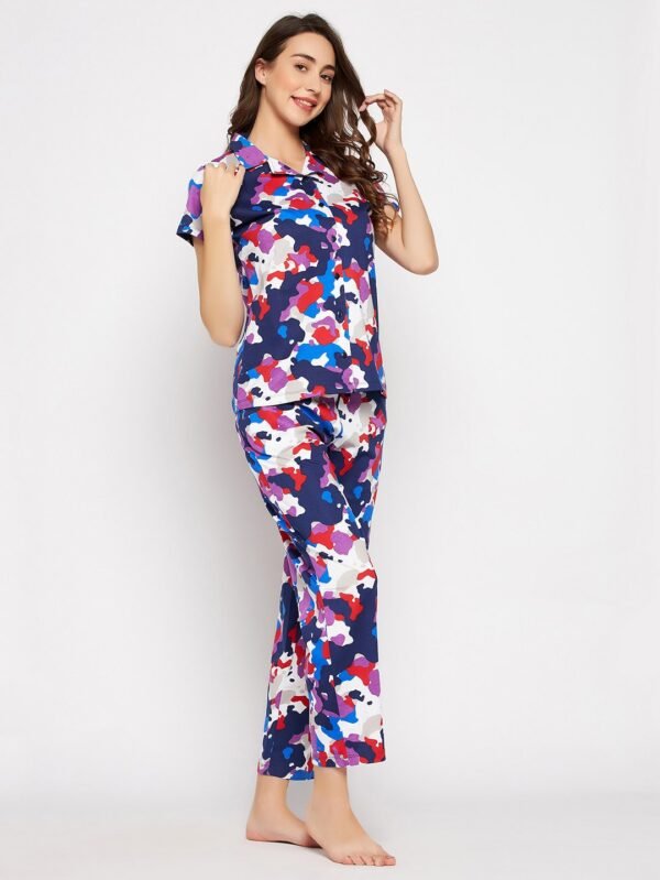 Camouflage Print Button Down Shirt & Pyjama Set in Multicolour - 100% Cotton - Image 4