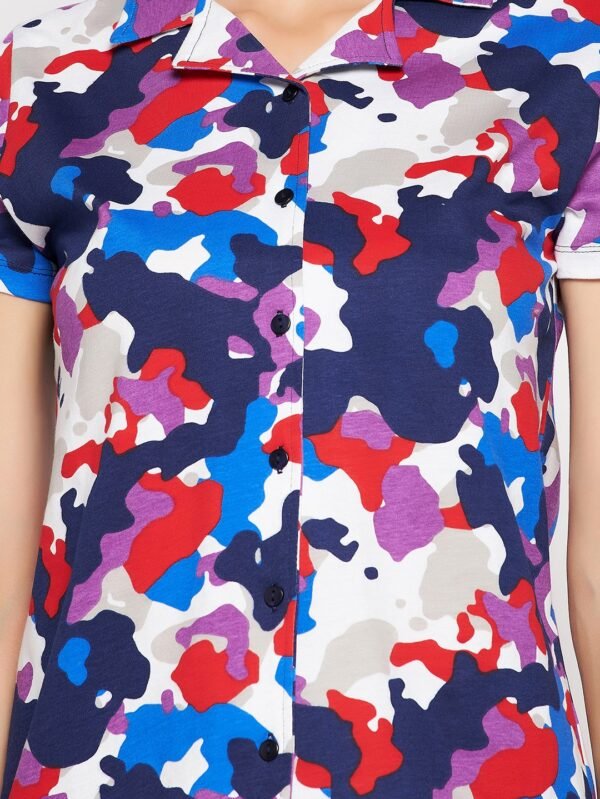 Camouflage Print Button Down Shirt & Pyjama Set in Multicolour - 100% Cotton - Image 6