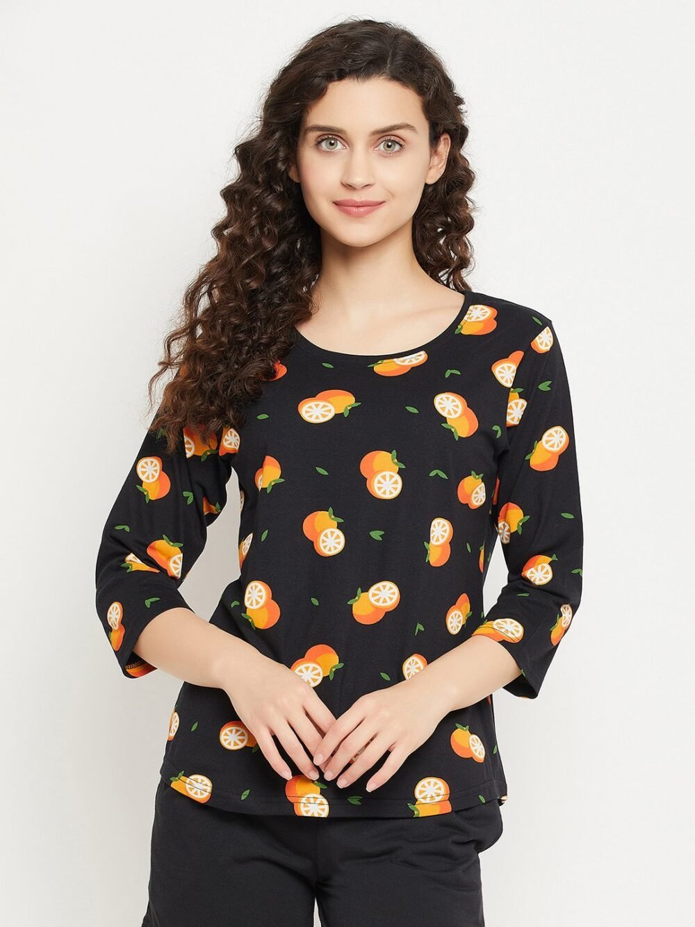 Orange Print Top in Black - 100% Cotton - Image 3