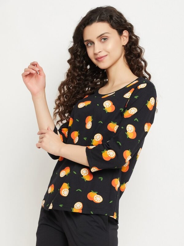 Orange Print Top in Black - 100% Cotton - Image 4