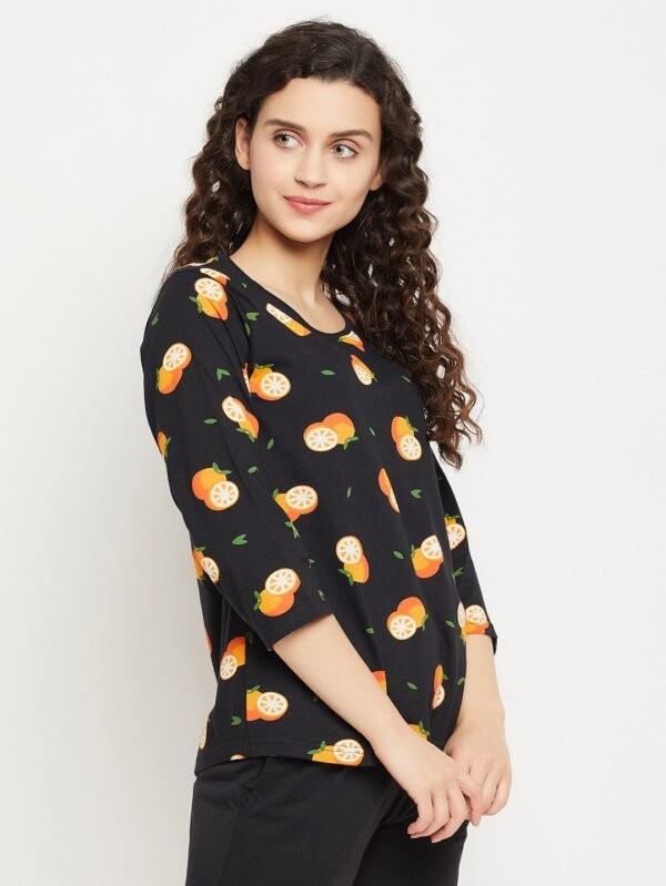 Orange Print Top in Black - 100% Cotton - Image 5