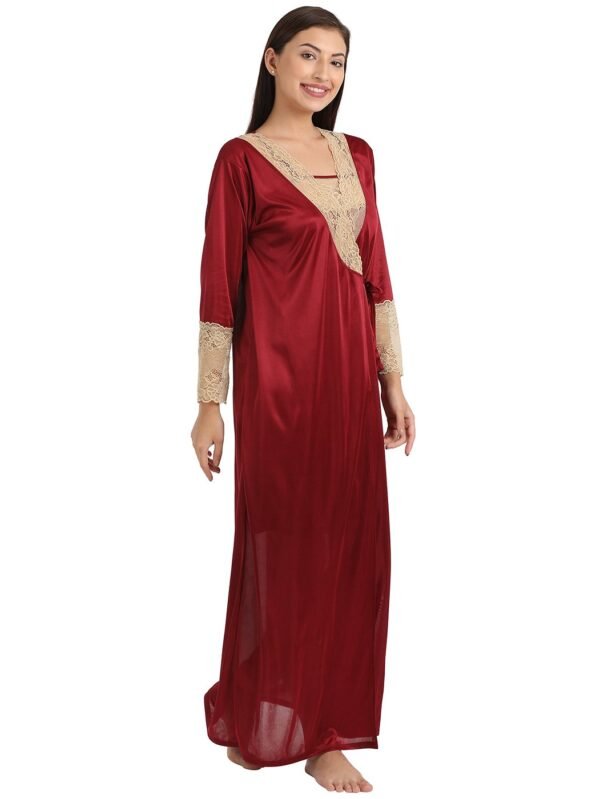 7 Pc Nightwear Set in Maroon - Satin - Image 2