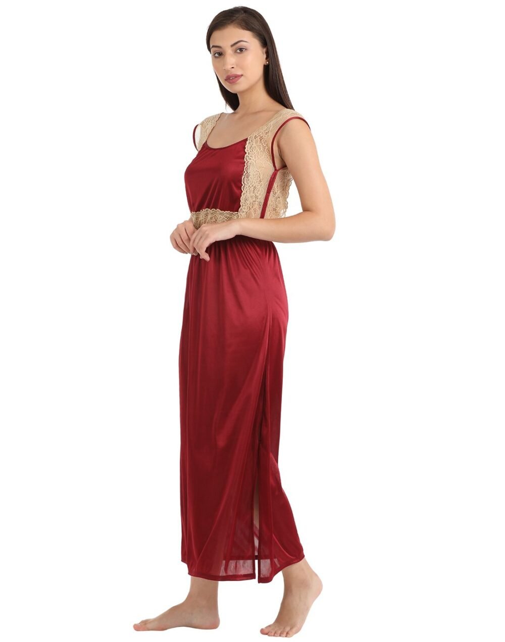 7 Pc Nightwear Set in Maroon - Satin - Image 3