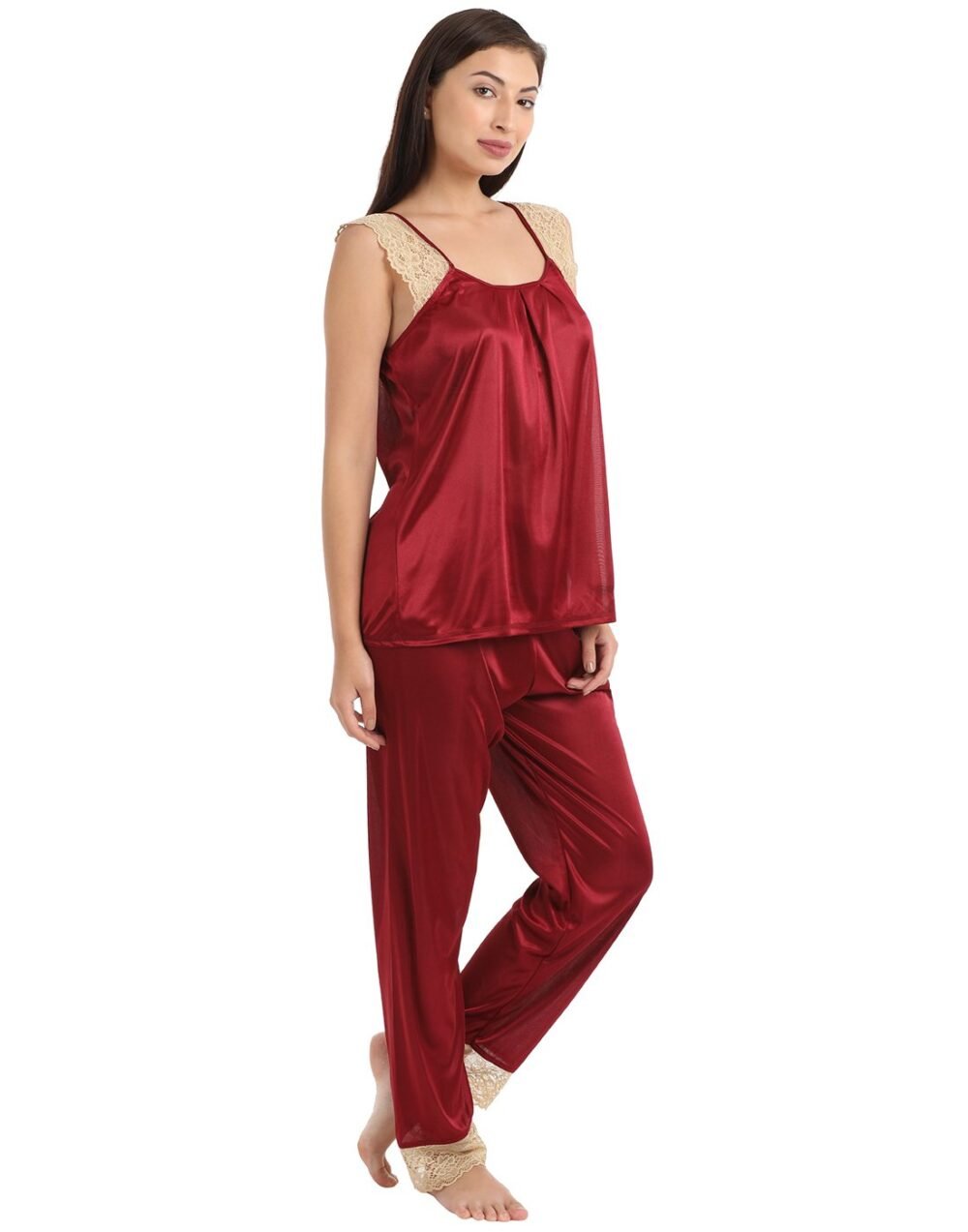 7 Pc Nightwear Set in Maroon - Satin - Image 4