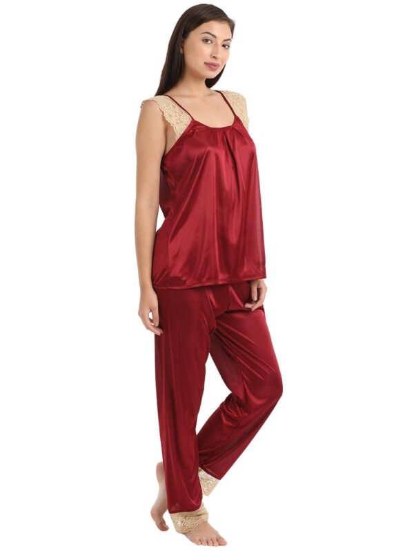 7 Pc Nightwear Set in Maroon - Satin - Image 4