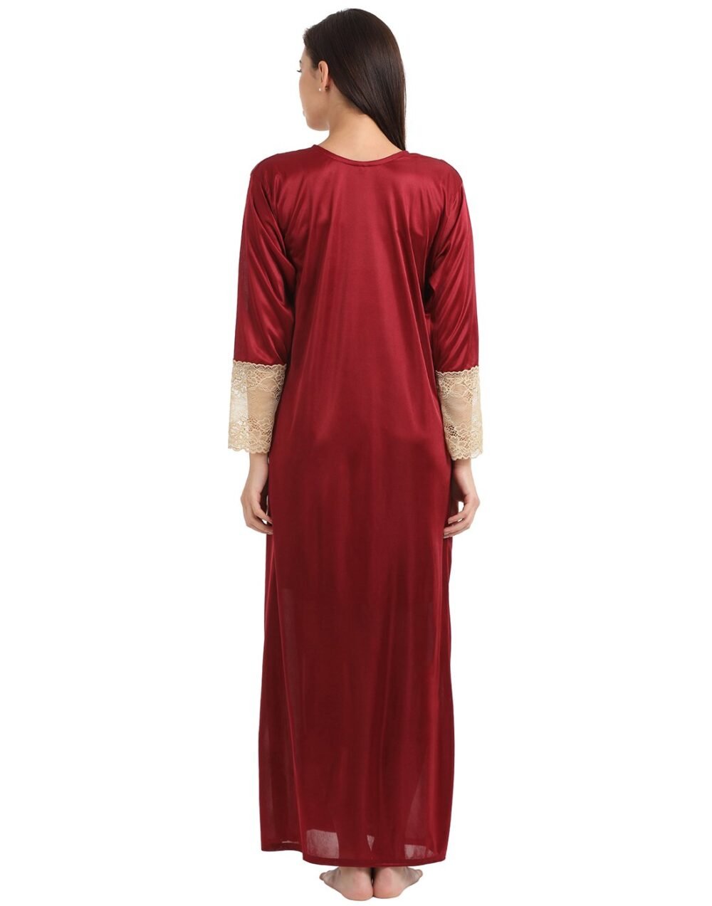 7 Pc Nightwear Set in Maroon - Satin - Image 5