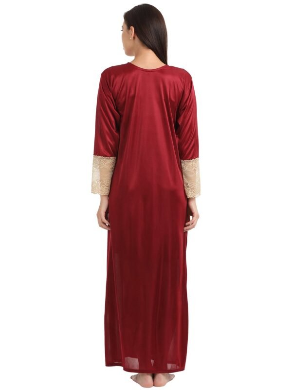 7 Pc Nightwear Set in Maroon - Satin - Image 5