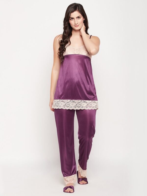 8 Pc Satin Nightwear Set in Purple - Satin - Image 10