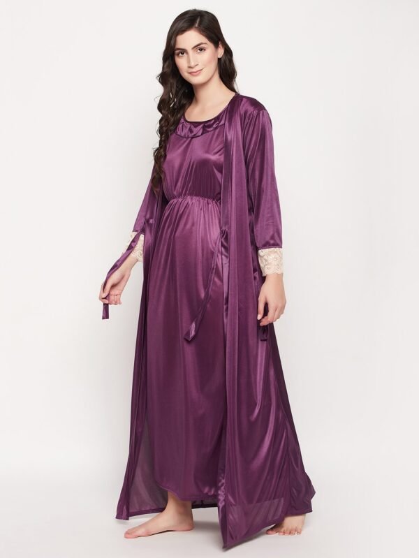 8 Pc Satin Nightwear Set in Purple - Satin - Image 14