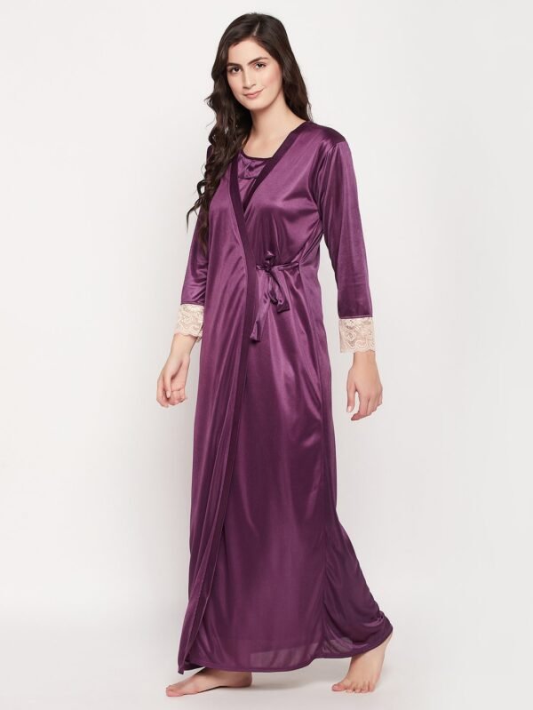 8 Pc Satin Nightwear Set in Purple - Satin - Image 17