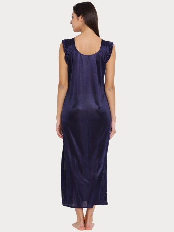 Long Night Dress in Navy with Lace - Satin - Image 4