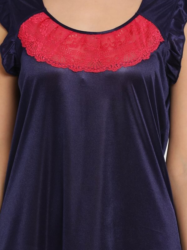 Long Night Dress in Navy with Lace - Satin - Image 5