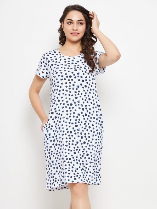 Print Me Pretty Short Night Dress in White - 100% Cotton - Image 3
