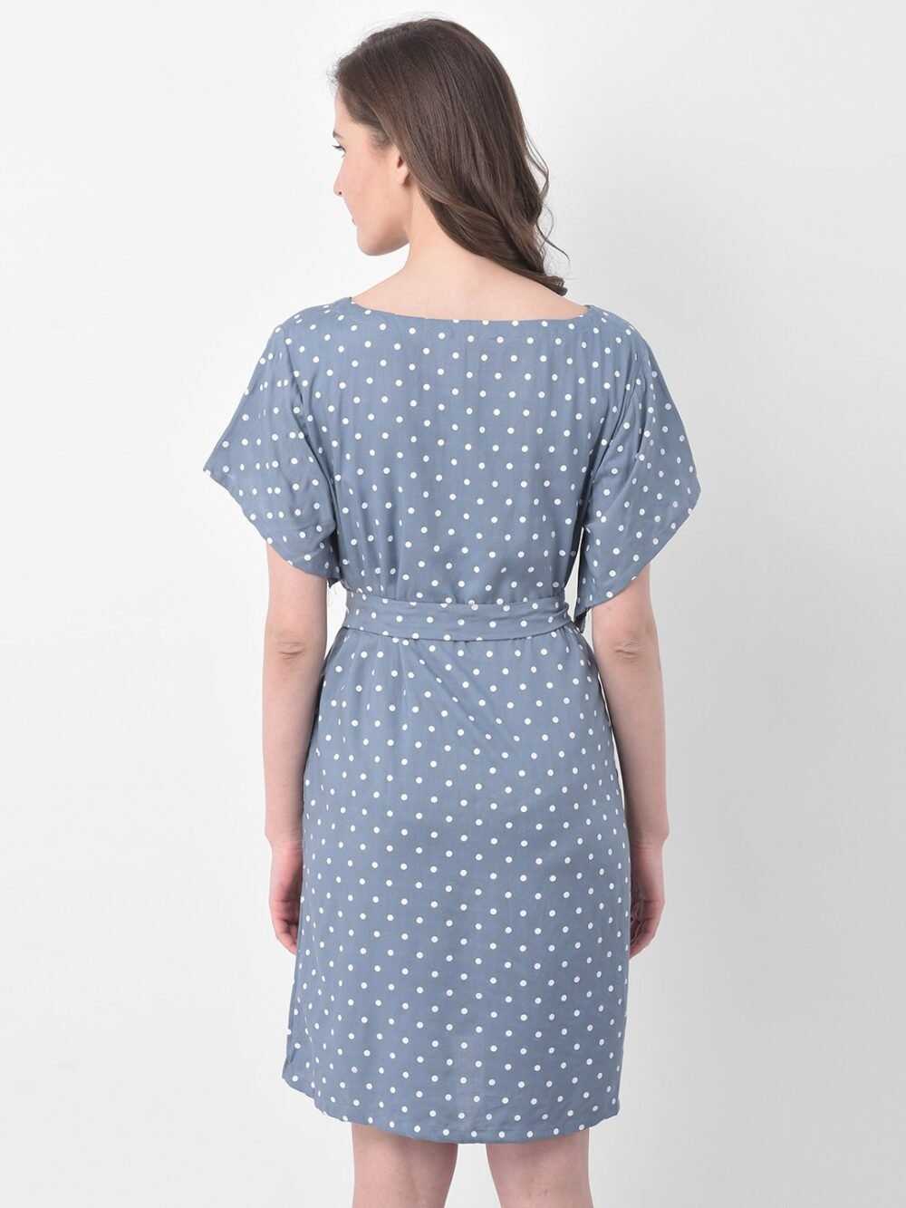 Polka Print Short Night Dress in Grey- Rayon - Image 5
