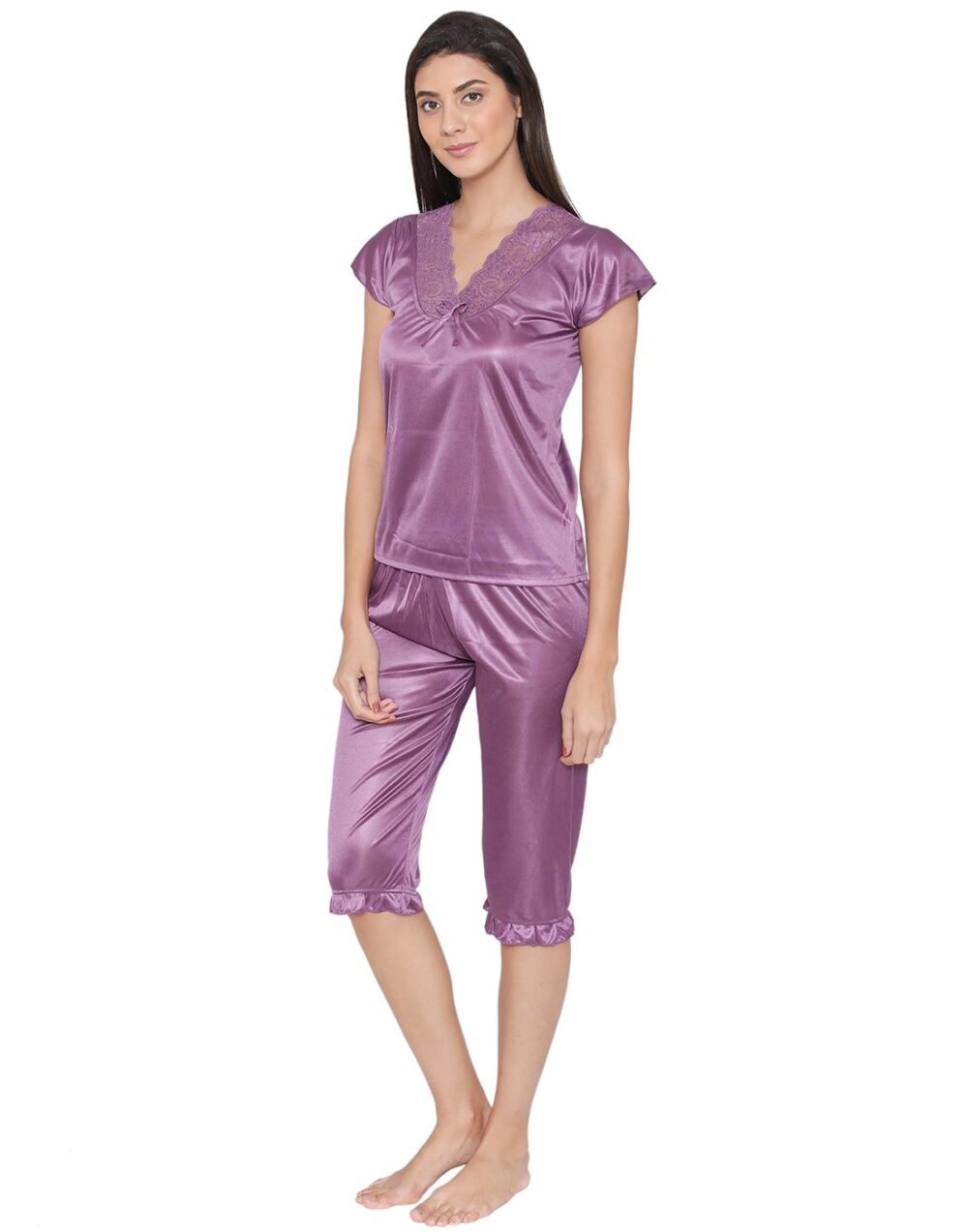 4 Pcs Nightwear In Purple - Satin - Image 2