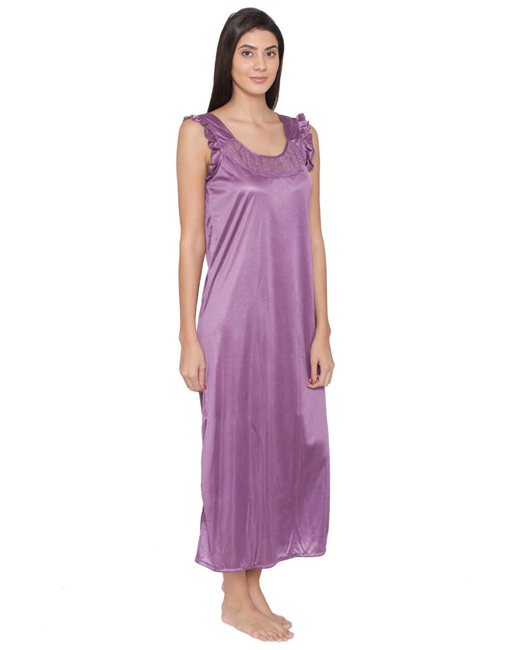 4 Pcs Nightwear In Purple - Satin - Image 3