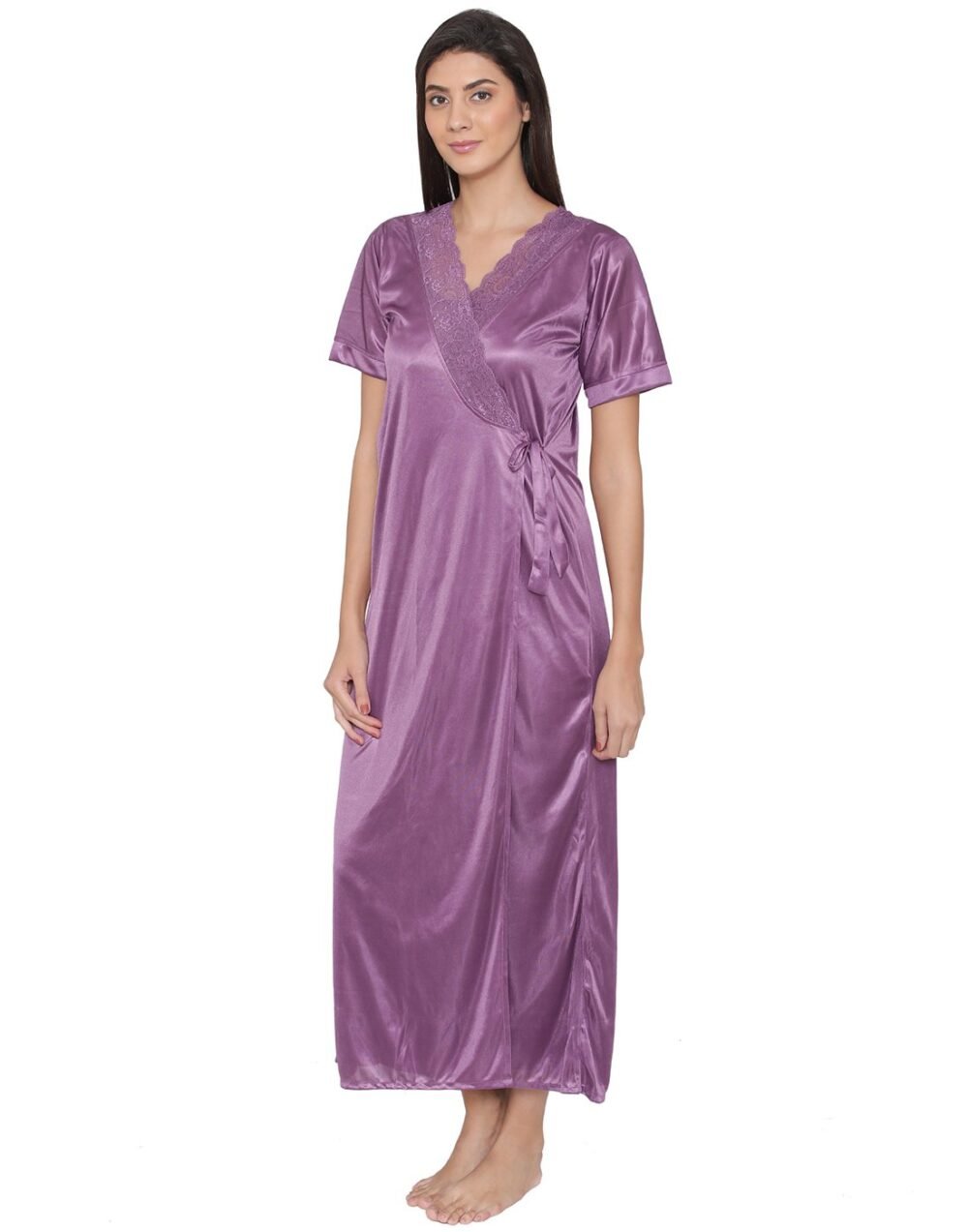 4 Pcs Nightwear In Purple - Satin - Image 4