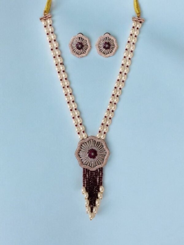 Cubic Zirconia Mala Necklace With Black Plating - Ruby