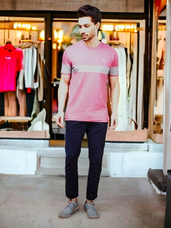 Men's Pink T-Shirt with Grey Center Stripe made with Premium Cotton - 36