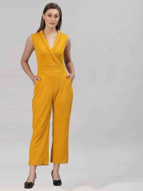 Turmeric Yellow Coloured Lycra Plain Jumpsuit - Medium