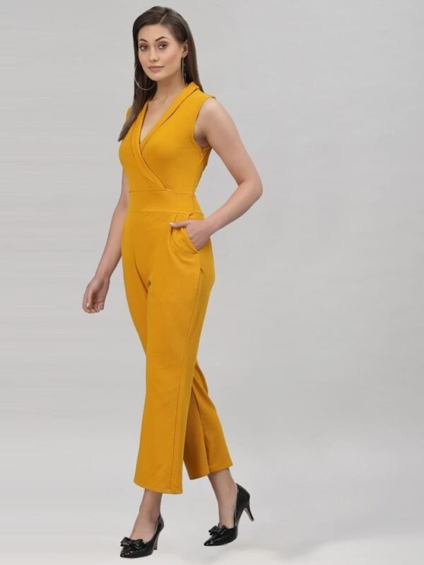 Turmeric Yellow Coloured Lycra Plain Jumpsuit - Image 2