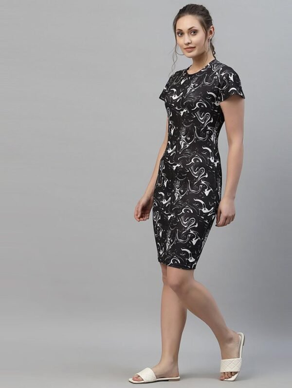 Black Printed Bodycon Dress - Medium