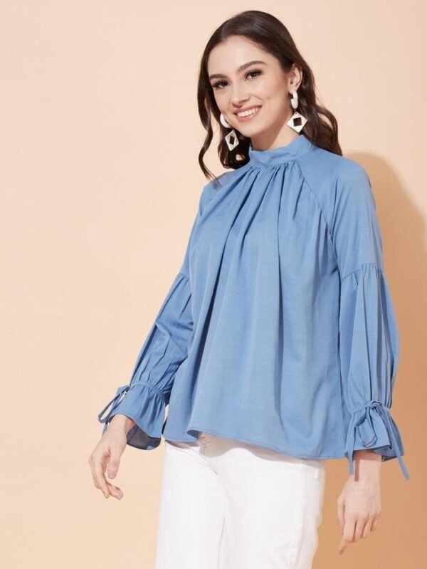 Sky Blue Braided Neck Top - Image 2