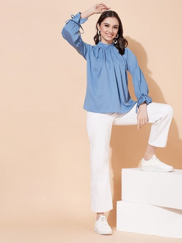 Sky Blue Braided Neck Top - Image 7