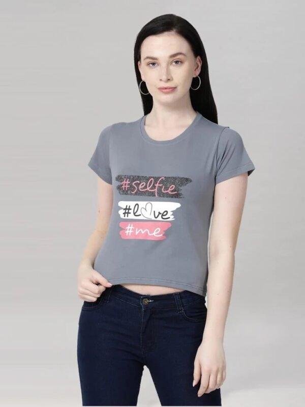 Grey Colored Cotton Blend Printed Top
