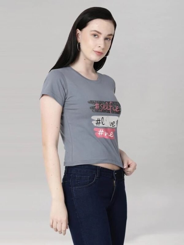 Grey Colored Cotton Blend Printed Top - Image 3
