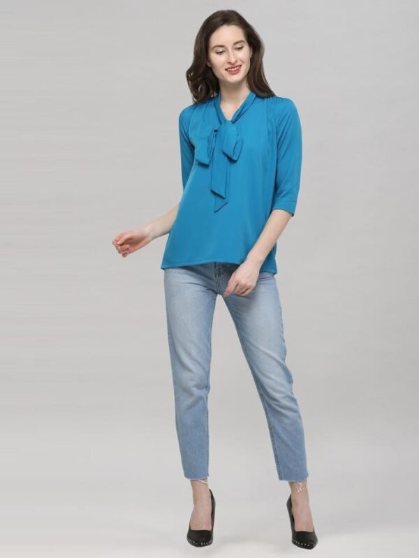 Blue Coloured Plain Crepe Top - Medium