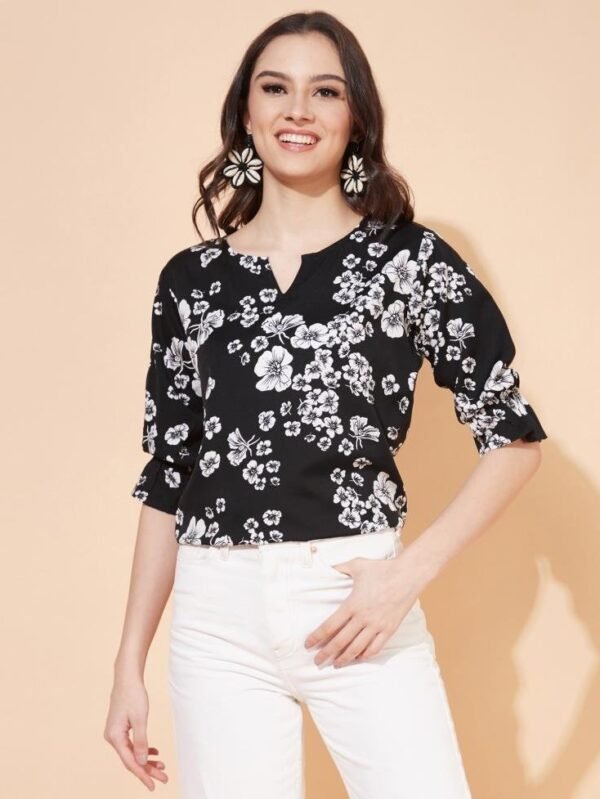 Black Floral Printed Top - Small