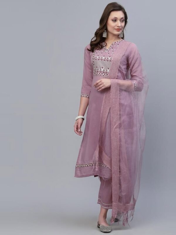 Lavender Kurti With Pant And Dupatta - Image 2