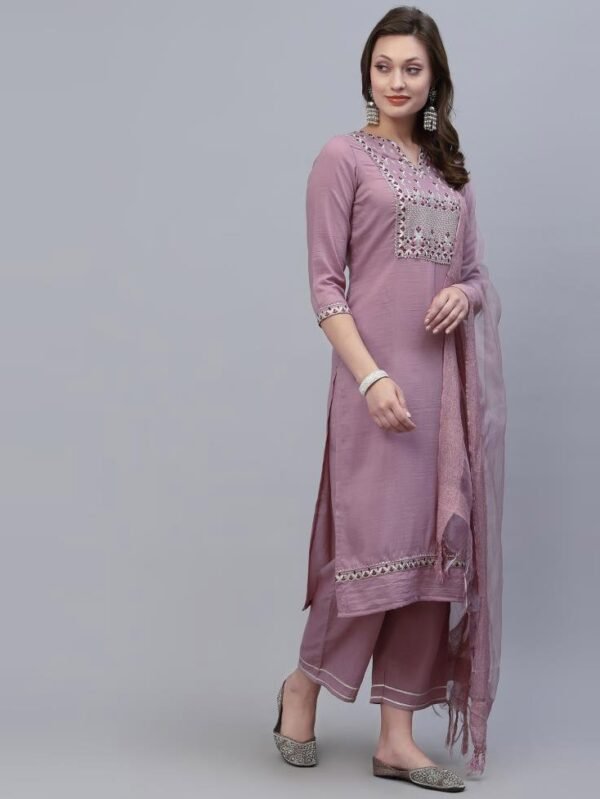 Lavender Kurti With Pant And Dupatta - Image 3