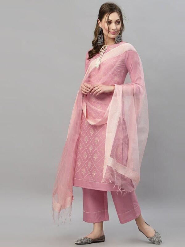 Baby Pink Kurti With Pant And Dupatta - Large